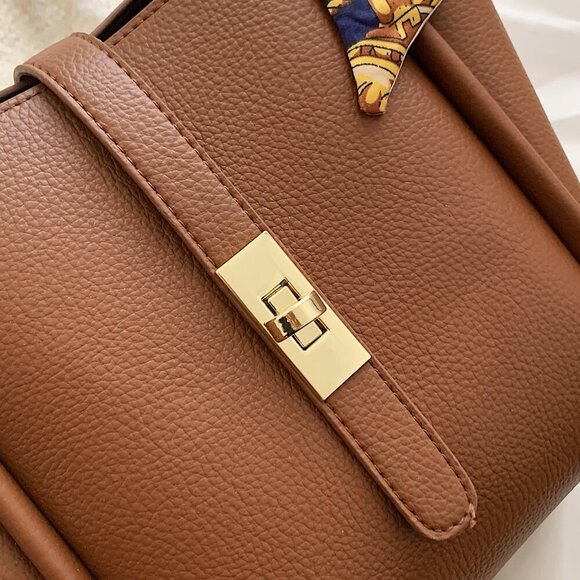 Brown Elegant Women's Bow Decor Old Money Mini Handle Bag - Picture 4 of 7